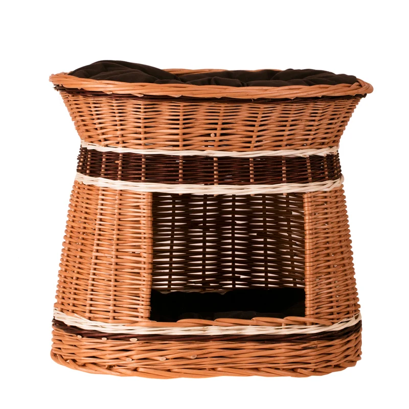 Erif wicker house for a cat and small dog with two cushions TheWickerStories