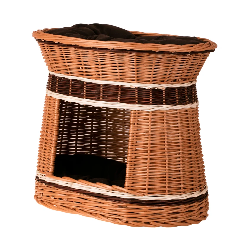 Erif wicker house for a cat and small dog with two cushions TheWickerStories
