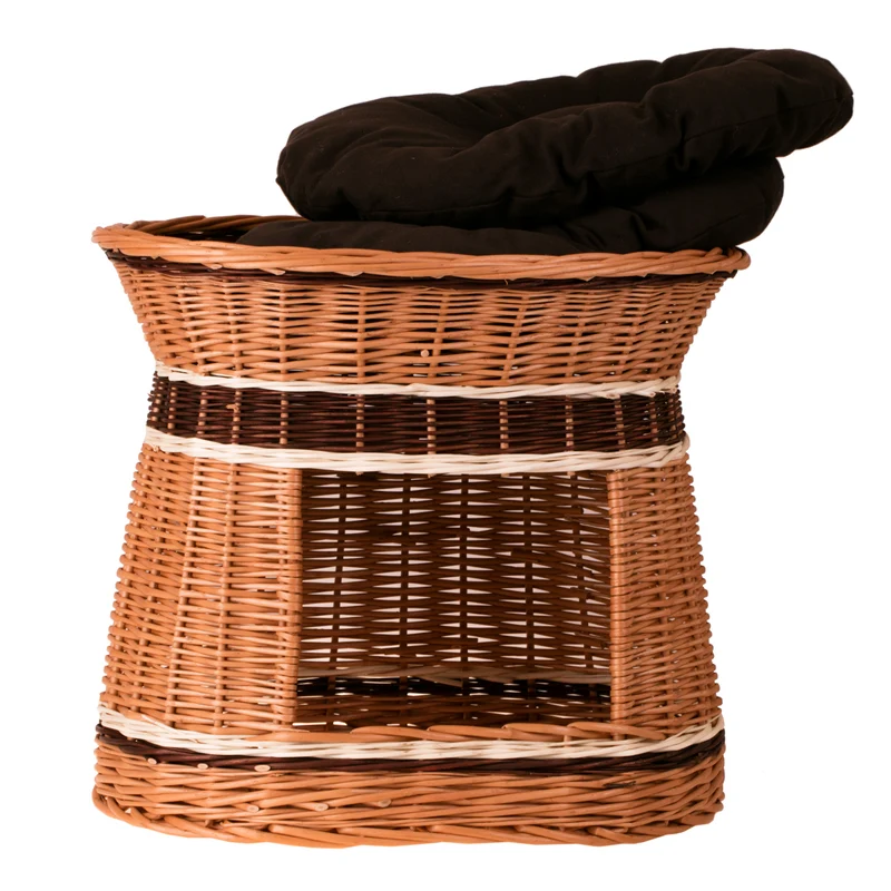 Erif wicker house for a cat and small dog with two cushions TheWickerStories