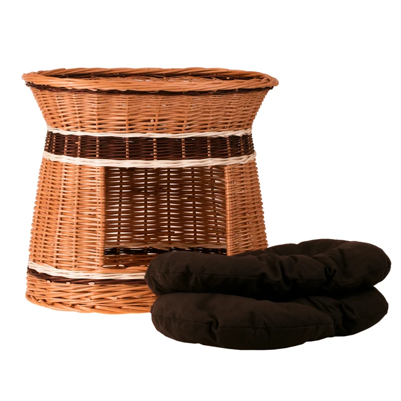 Erif wicker house for a cat and small dog with two cushions TheWickerStories