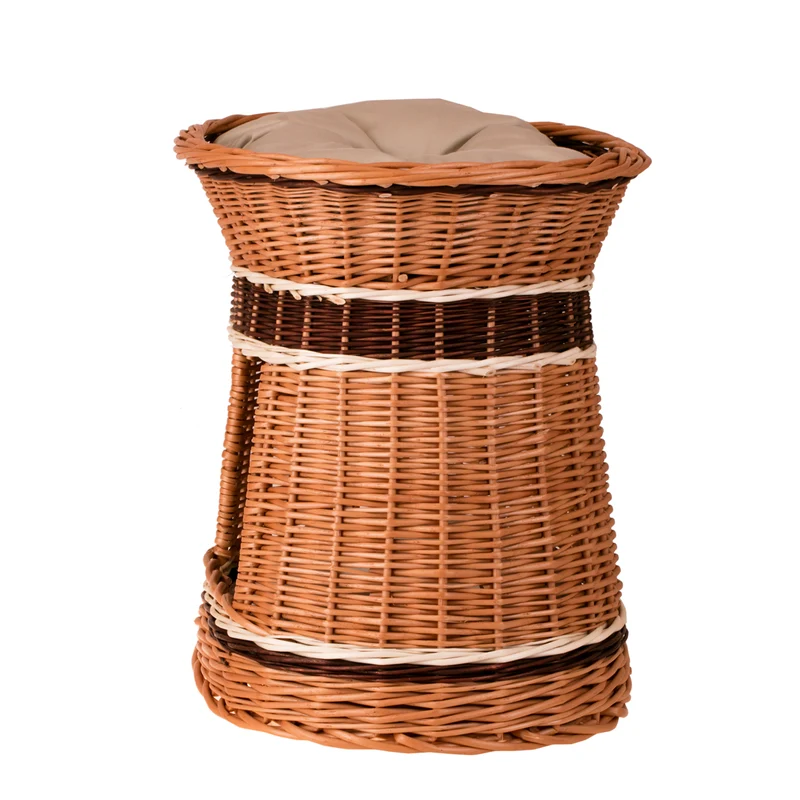 Erif wicker house for cat and small dog with two cushions and a rooftop bed TheWickerStories