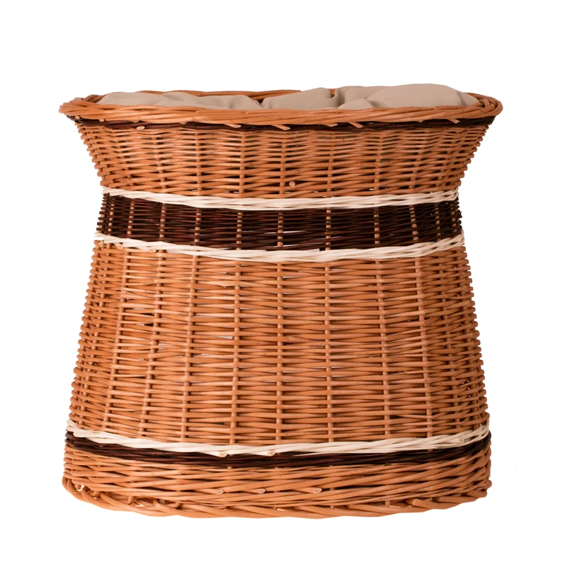 Erif wicker house for cat and small dog with two cushions and a rooftop bed TheWickerStories