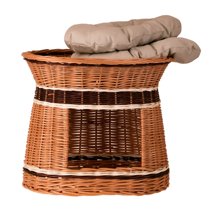 Erif wicker house for cat and small dog with two cushions and a rooftop bed TheWickerStories