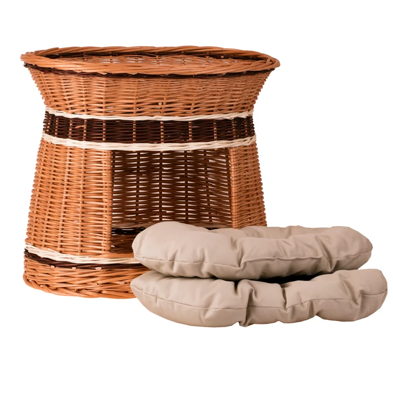 Erif wicker house for cat and small dog with two cushions and a rooftop bed TheWickerStories