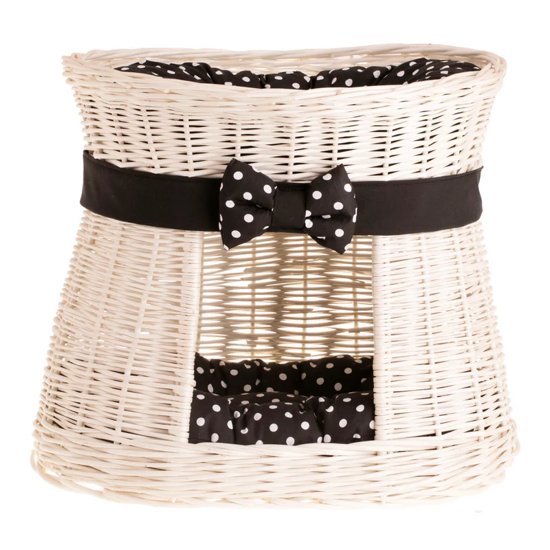 Erif two-level wicker cat house with cushions and a bow TheWickerStories