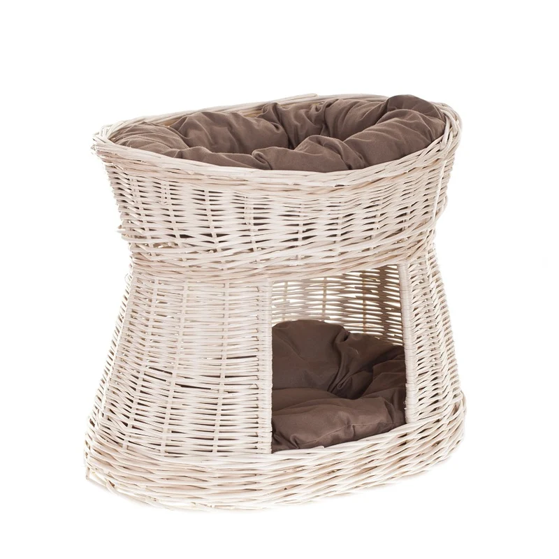 Erif wicker cat house with cushions, two-tier TheWickerStories