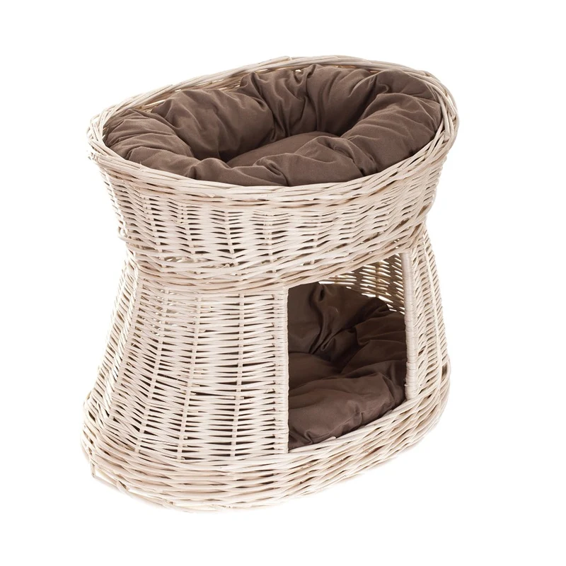Erif wicker cat house with cushions, two-tier TheWickerStories