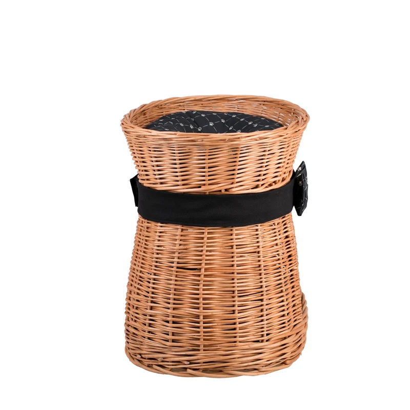 Erif two-level wicker cat house with black cushions and bow TheWickerStories