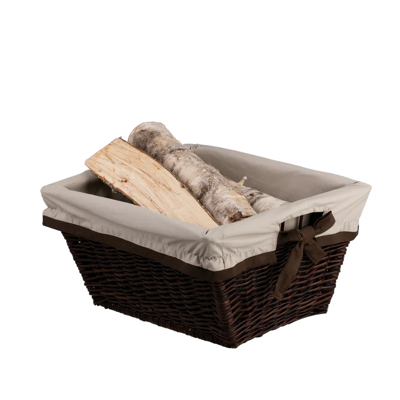 Formelia wicker firewood basket with beige trim and handles from TheWickerStories
