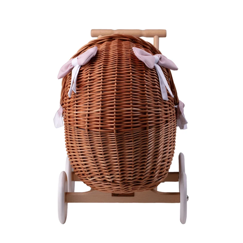 Lili wicker doll stroller with pink trim, blanket, and pillow TheWickerStories
