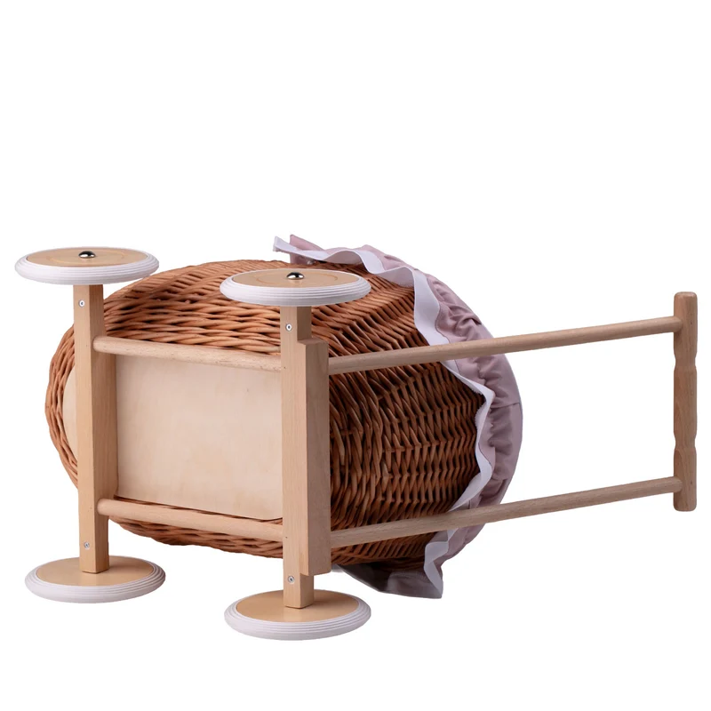 Lili wicker doll stroller with pink trim, blanket, and pillow TheWickerStories