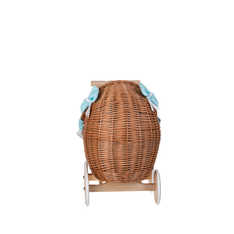 Lili wicker doll stroller with mint trim, blanket, and pillow TheWickerStories
