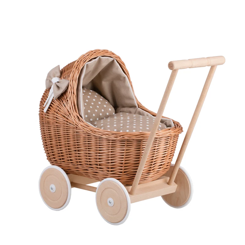 Lili wicker doll pram with bedding, wicker toy for children TheWickerStories