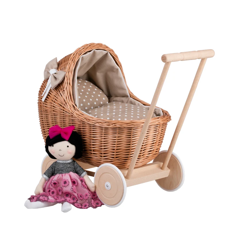 Lili wicker doll pram with bedding, wicker toy for children TheWickerStories