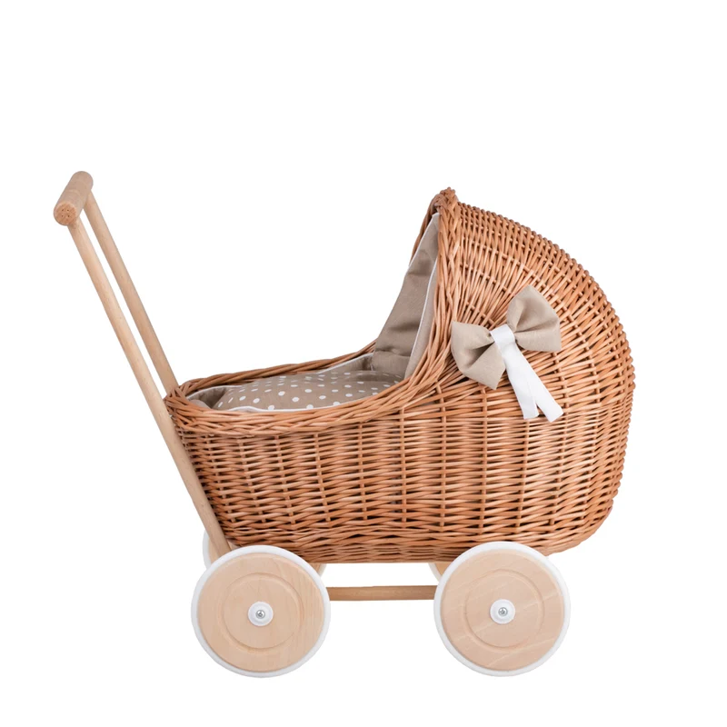Lili wicker doll pram with bedding, wicker toy for children TheWickerStories
