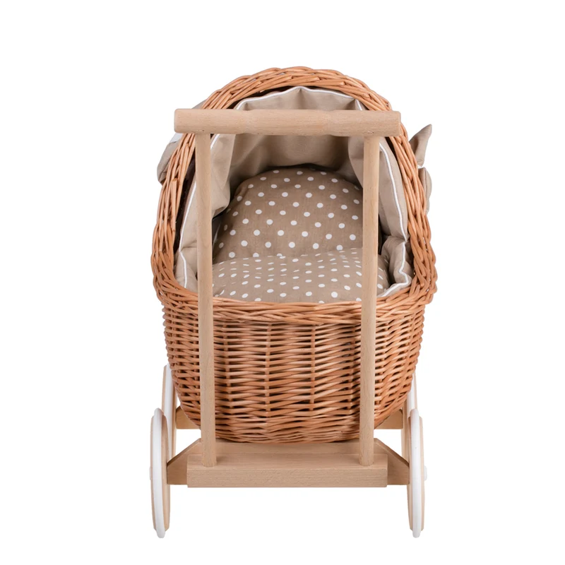 Lili wicker doll pram with bedding, wicker toy for children TheWickerStories