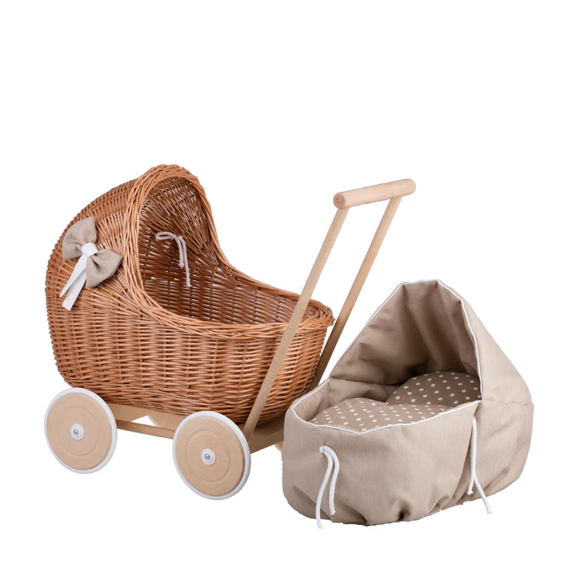 Lili wicker doll pram with bedding, wicker toy for children TheWickerStories