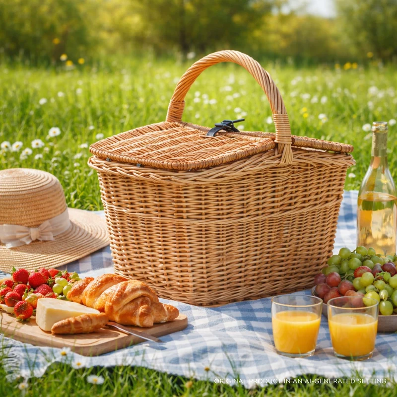Kerria wicker picnic basket with lid and handle TheWickerStories