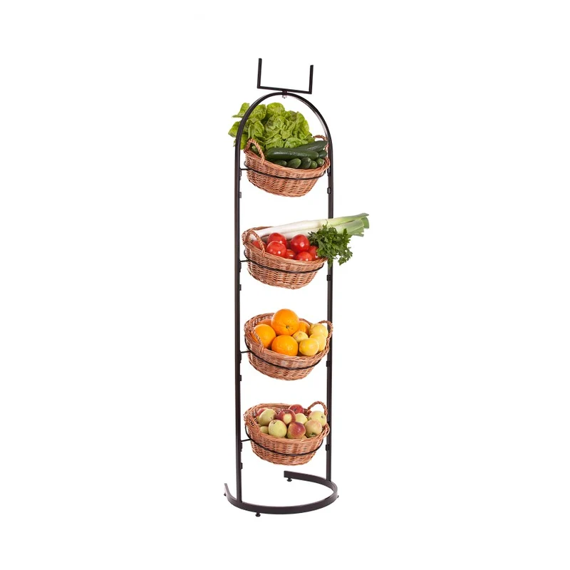 Kesoria metal stand with wicker baskets for fruits and vegetables TheWickerStories
