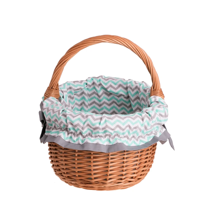Werburga wicker shopping basket with mint-gray trim and handle TheWickerStories