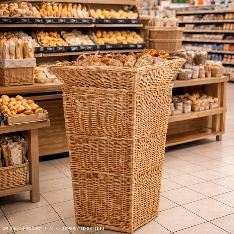 Tolaria wicker display basket for showcasing products in store TheWickerStories