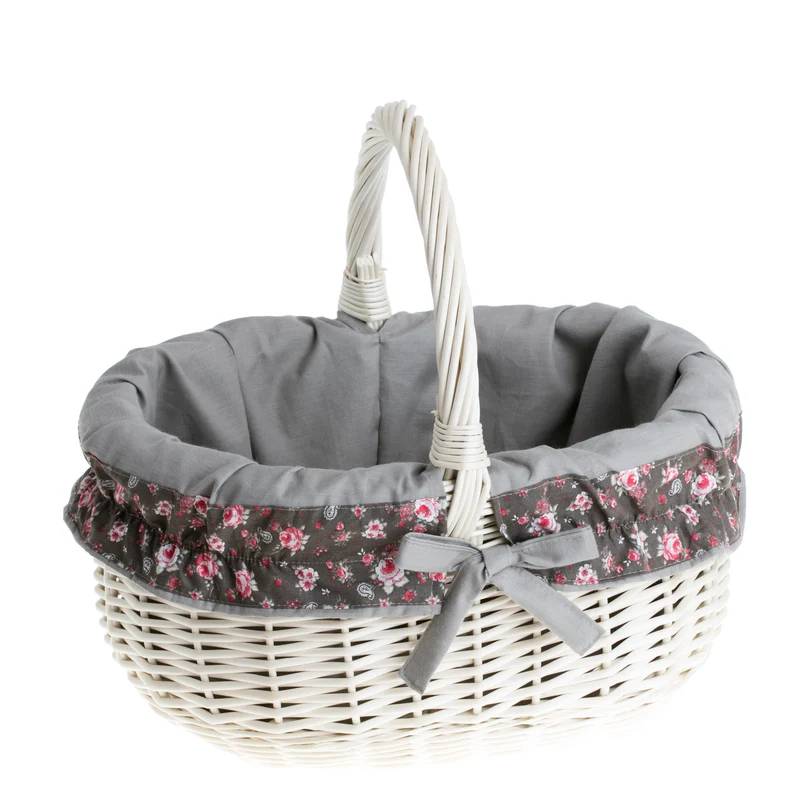 Werburga shopping basket with a wicker handle and gray trim TheWickerStories