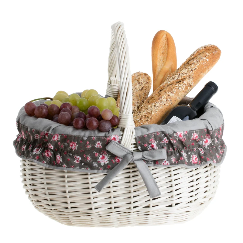 Werburga shopping basket with a wicker handle and gray trim TheWickerStories