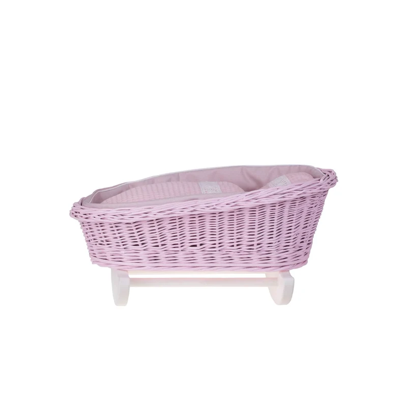 Lili wicker doll pram with cradle, pink trim, quilt and pillow TheWickerStories