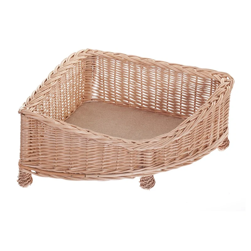 Evania wicker pet bed basket for dogs and cats with low entry, elevated on legs TheWickerStories