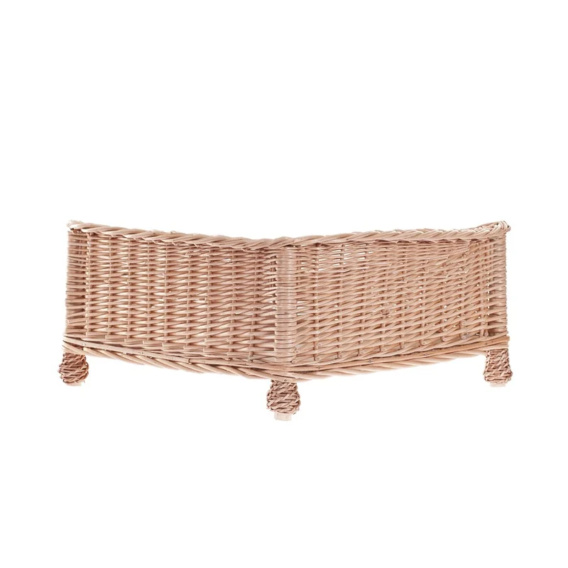 Evania wicker pet bed basket for dogs and cats with low entry, elevated on legs TheWickerStories