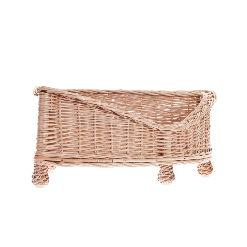 Evania wicker pet bed basket for dogs and cats with low entry, elevated on legs TheWickerStories