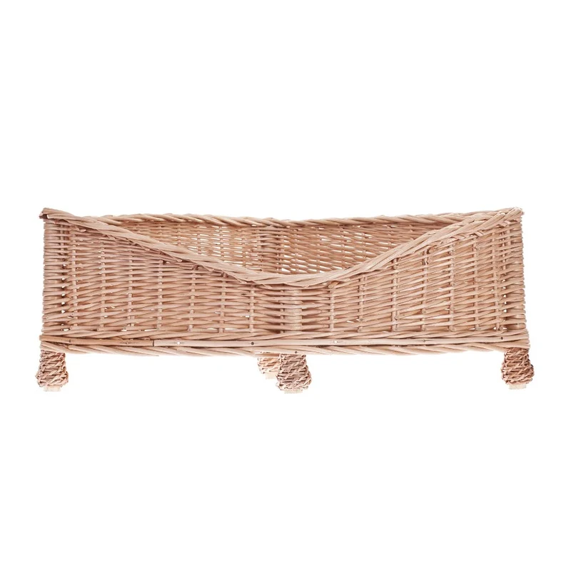 Evania wicker pet bed basket for dogs and cats with low entry, elevated on legs TheWickerStories