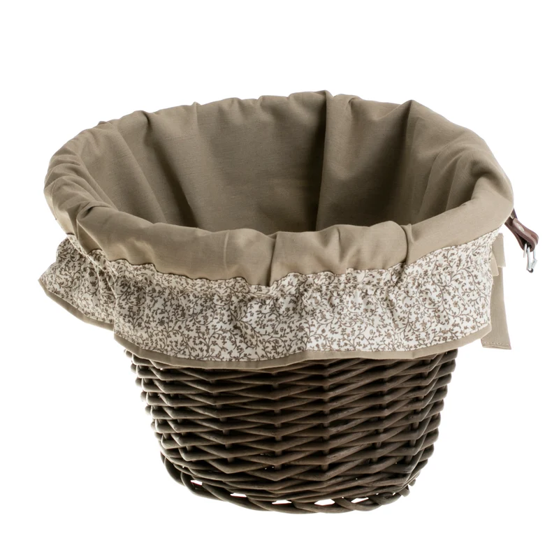 Paulus wicker bicycle basket with gray trim and straps TheWickerStories