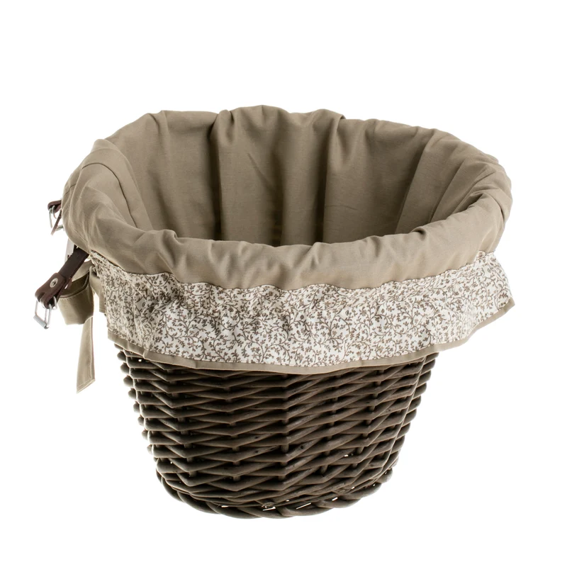 Paulus wicker bicycle basket with gray trim and straps TheWickerStories