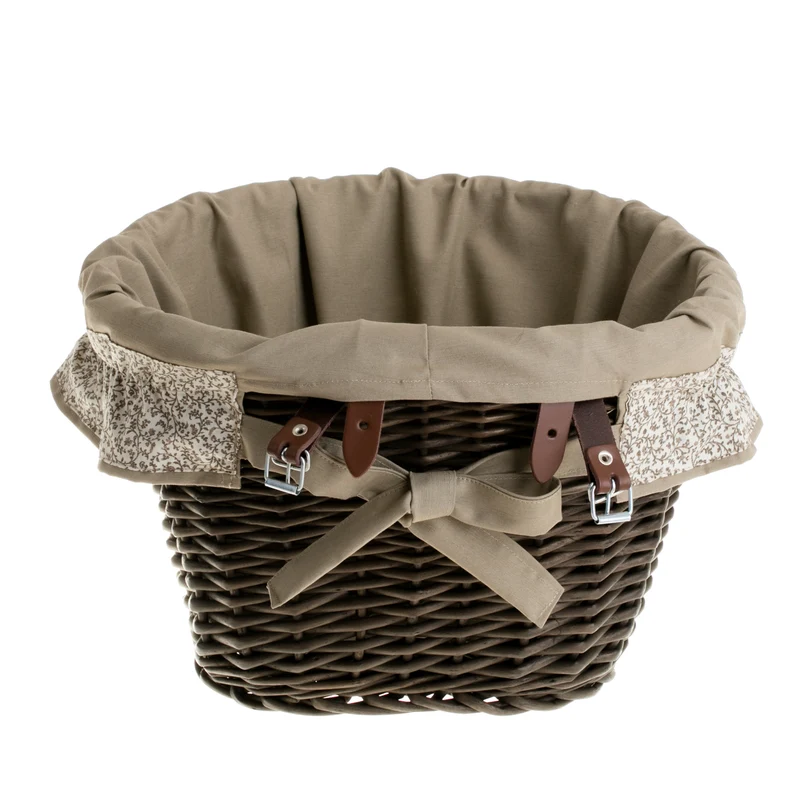 Paulus wicker bicycle basket with gray trim and straps TheWickerStories
