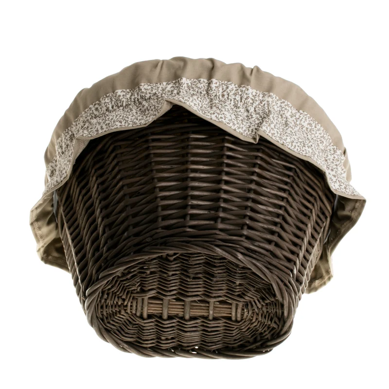 Paulus wicker bicycle basket with gray trim and straps TheWickerStories