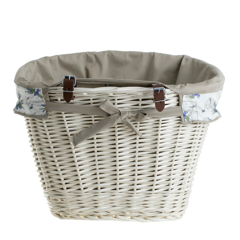 Paulus wicker bike basket with beige trim and straps TheWickerStories