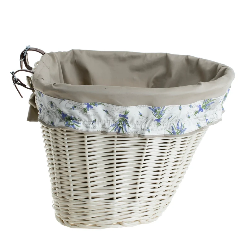 Paulus wicker bike basket with beige trim and straps TheWickerStories