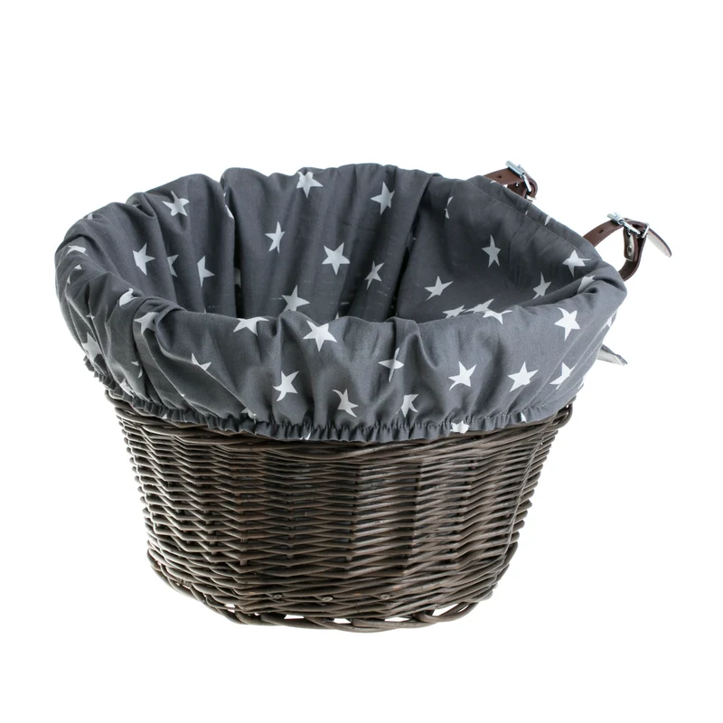 Paulus wicker bike basket with blue trim, featuring straps for handlebars TheWickerStories