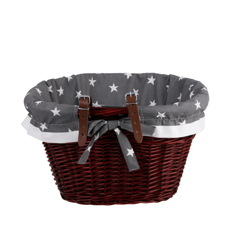 Paulus wicker bicycle basket with gray trim and straps TheWickerStories