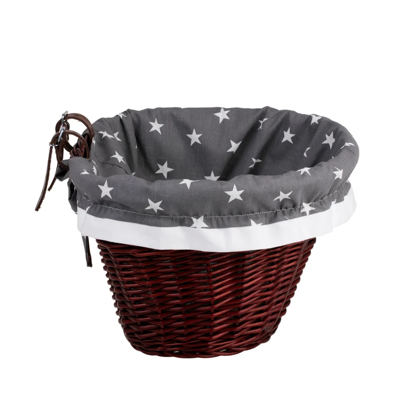 Paulus wicker bicycle basket with gray trim and straps TheWickerStories