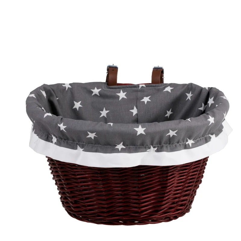 Paulus wicker bicycle basket with gray trim and straps TheWickerStories