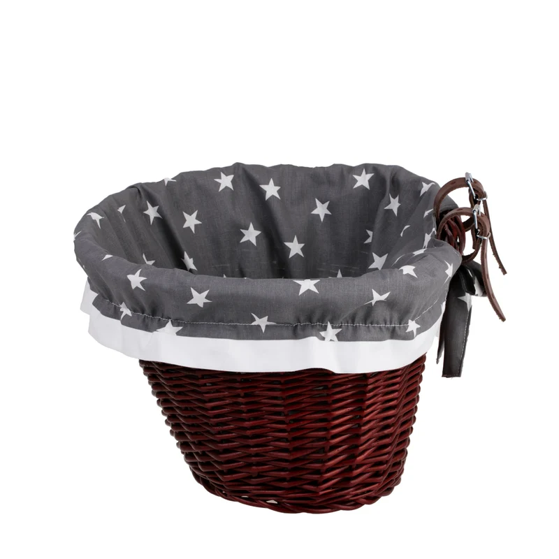 Paulus wicker bicycle basket with gray trim and straps TheWickerStories