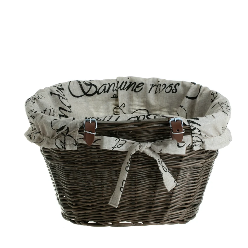 Paulus wicker bike basket with beige trim and straps TheWickerStories