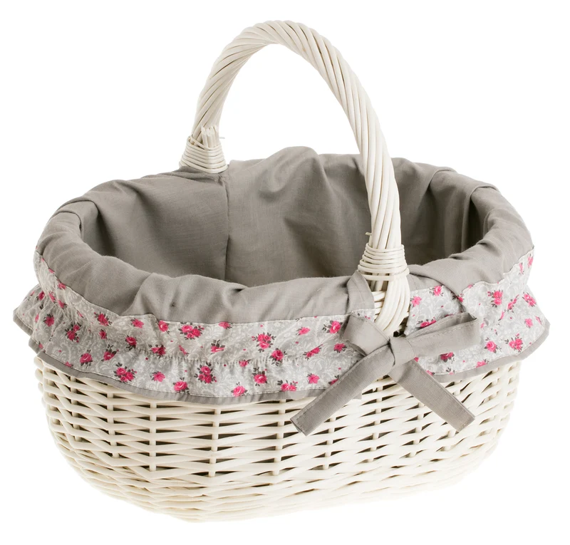 Werburga shopping basket with a wicker handle and gray trim TheWickerStories