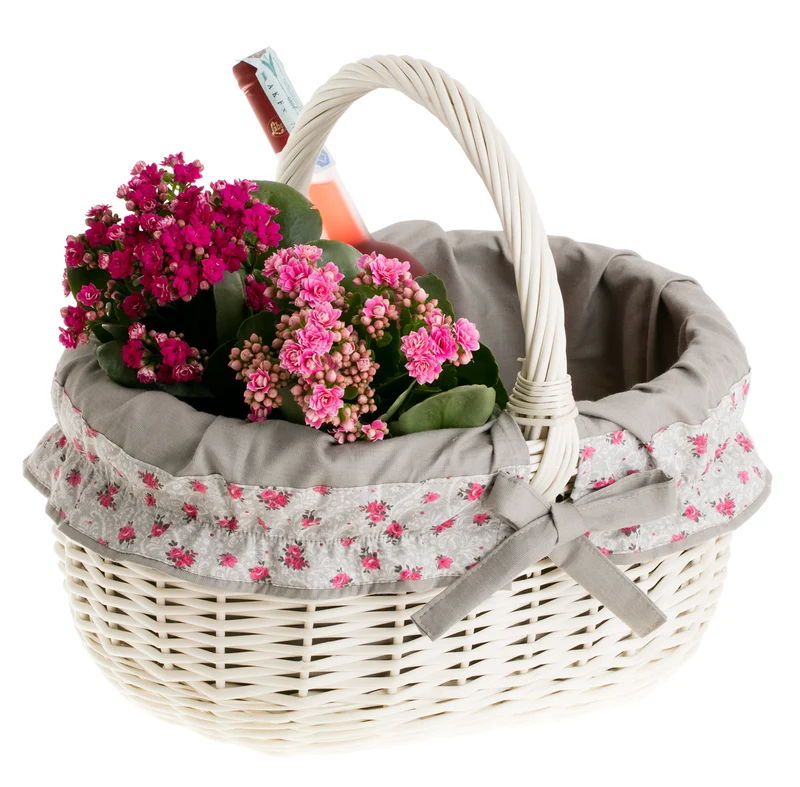 Werburga shopping basket with a wicker handle and gray trim TheWickerStories