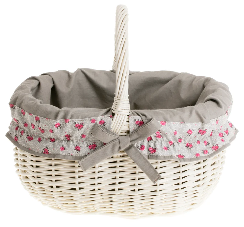 Werburga shopping basket with a wicker handle and gray trim TheWickerStories