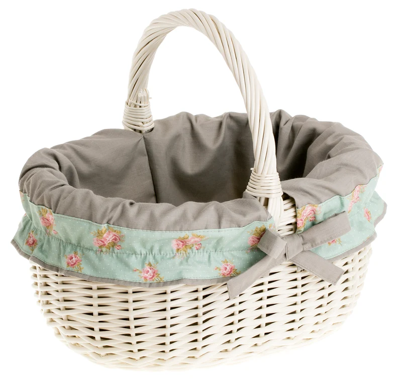 Werburga shopping basket with a wicker handle and gray trim TheWickerStories