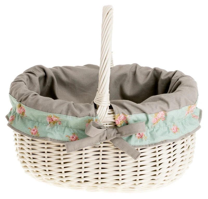 Werburga shopping basket with a wicker handle and gray trim TheWickerStories