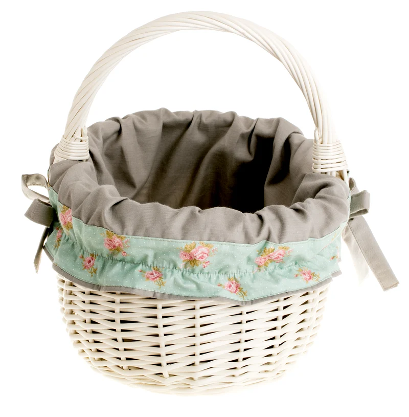 Werburga shopping basket with a wicker handle and gray trim TheWickerStories
